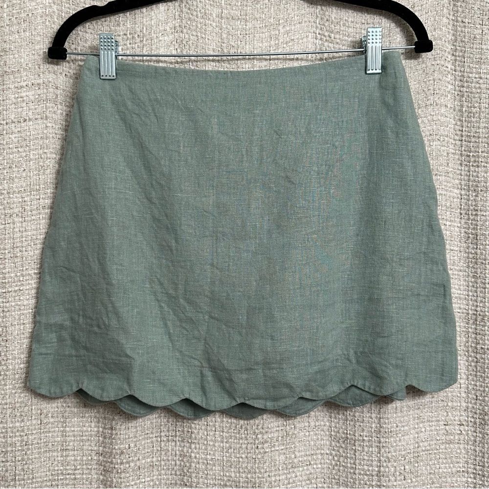 Abercrombie & Fitch Linen Mini Skort Scalloped Hem Green Sz Small Coastal Preppy - Picture 4 of 9